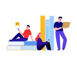 Illustration d'étudiant.es qui lisent et etudients
