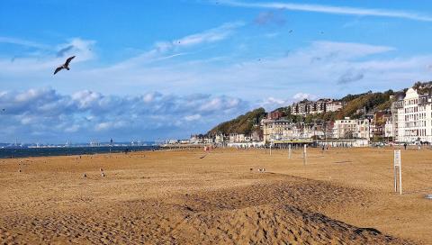 View from the beach of the seaside resort of Trouville-sur-Mer.