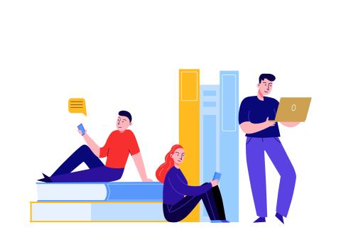 Illustration d'étudiant.es qui lisent et etudients