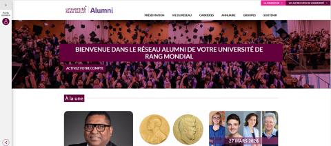 capture d'écran de la page d'accueil de la plateforme alumni
