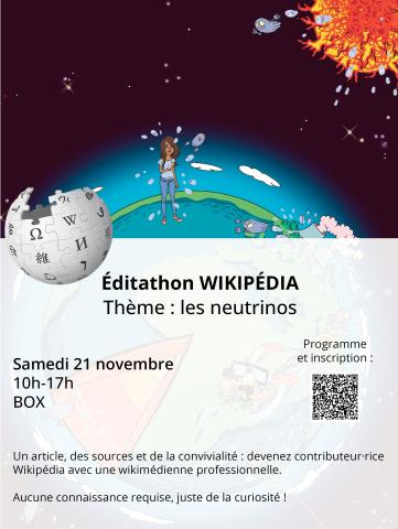 Éditathon Wikipédia, sur le thème des neutrinos. 21/11/26 10h-17h