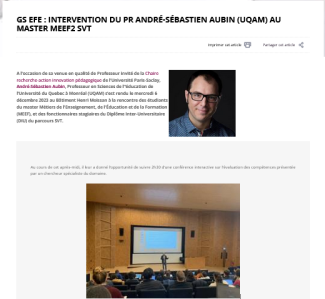 Accueil du Pr Aubin par le Master MEEF2 SVT (12 décembre 2023)