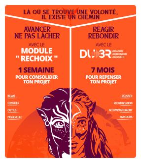 Affiche des dispositifs Rechoix et DU3R pour aider à la réorientation étudiante.
