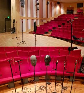 Microphones et têtes factices pour essais auralisation Cité de la Musique Paris